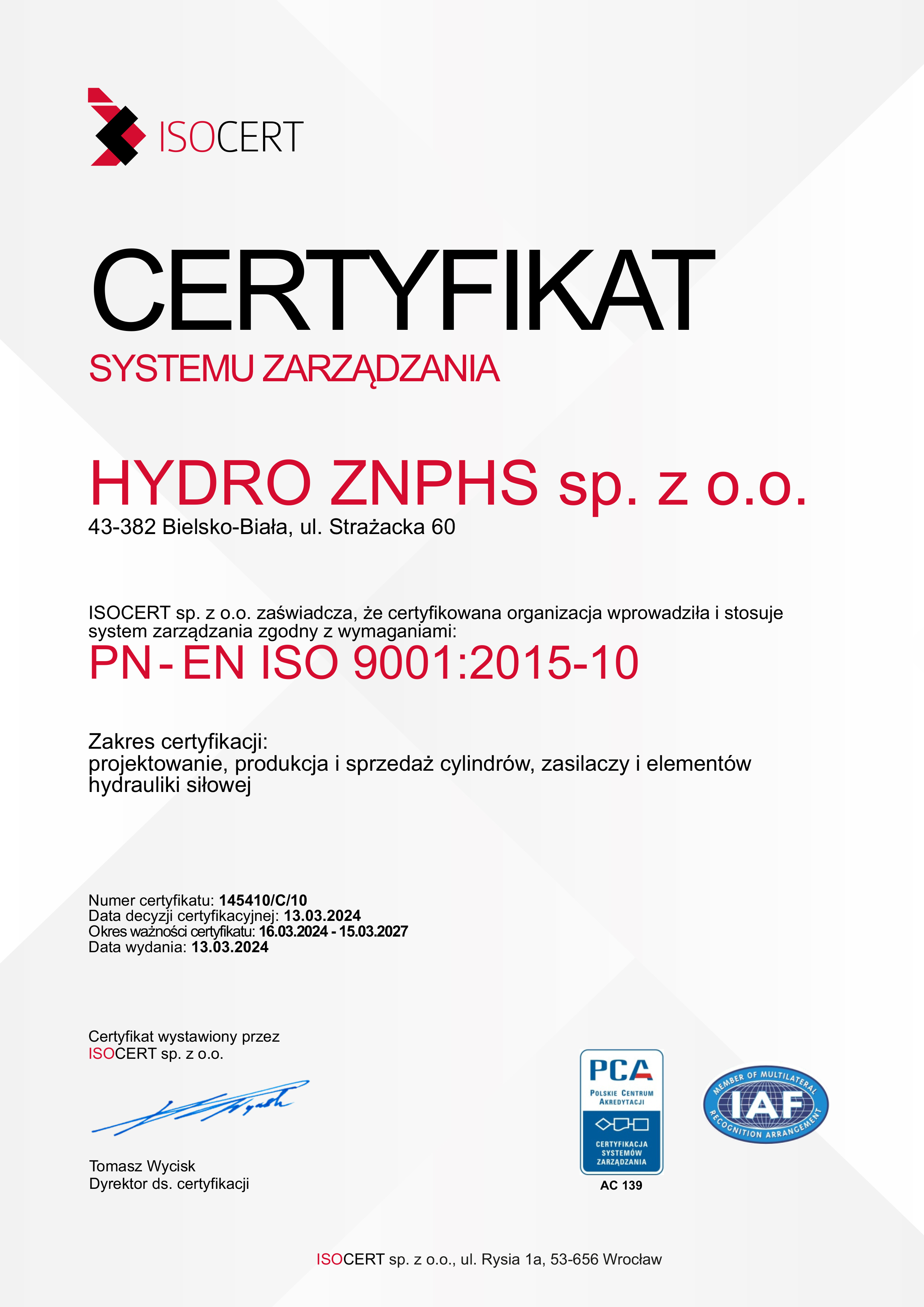 Certyfikat ISO 9001